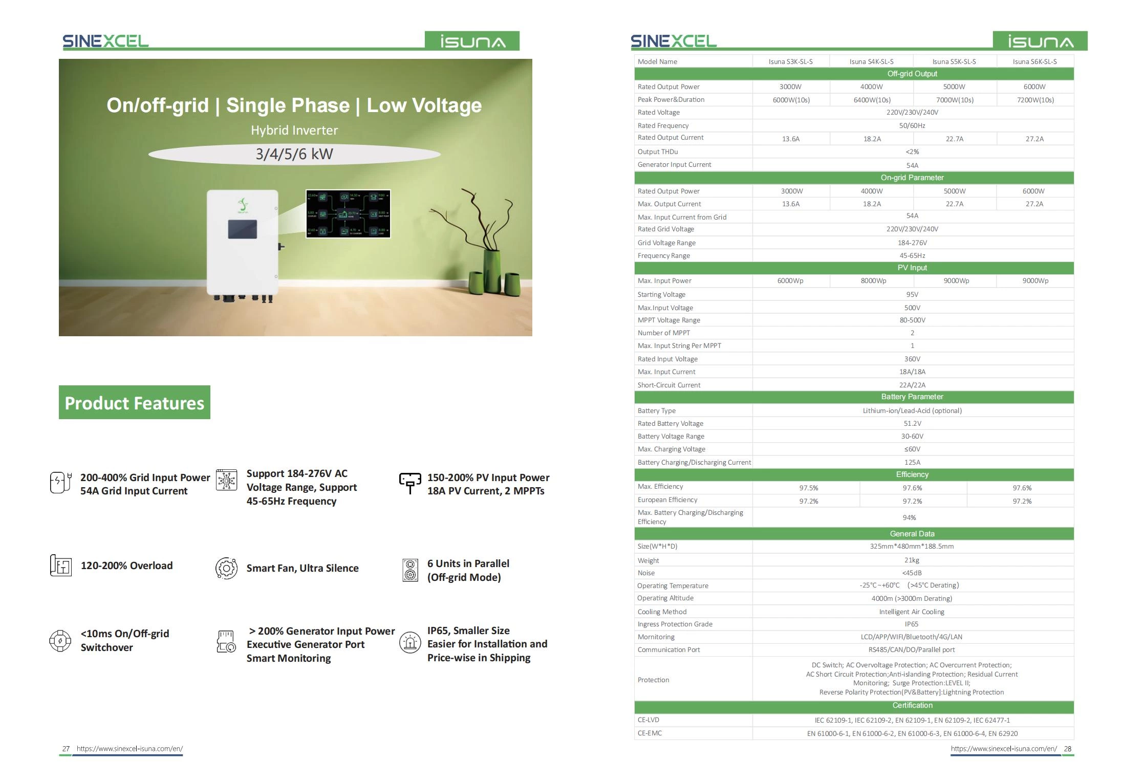 Sinexcel Single phase LV hybrid inverter 3-6kW with Display