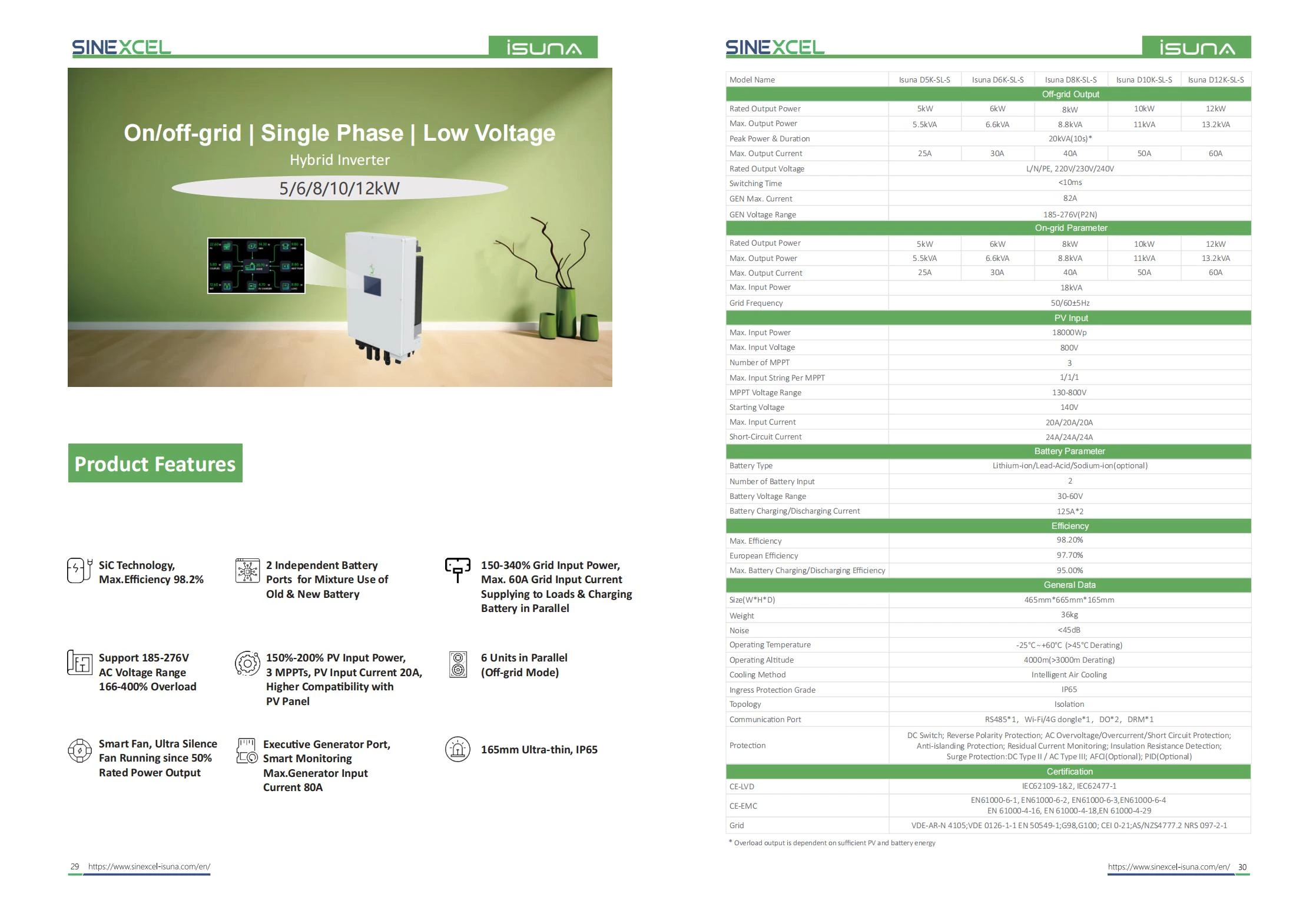 Sinexcel Single phase LV hybrid inverter 5-12kW with Display